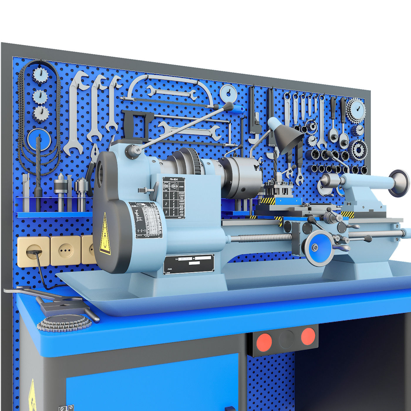 MN-80 Industrial lathe machine tool workbench and garage tools 3D model_9