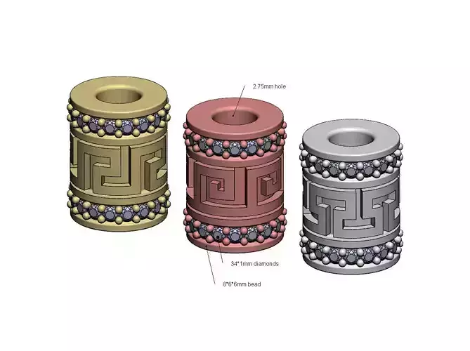Diamond Greek key Tube Beads and Charms