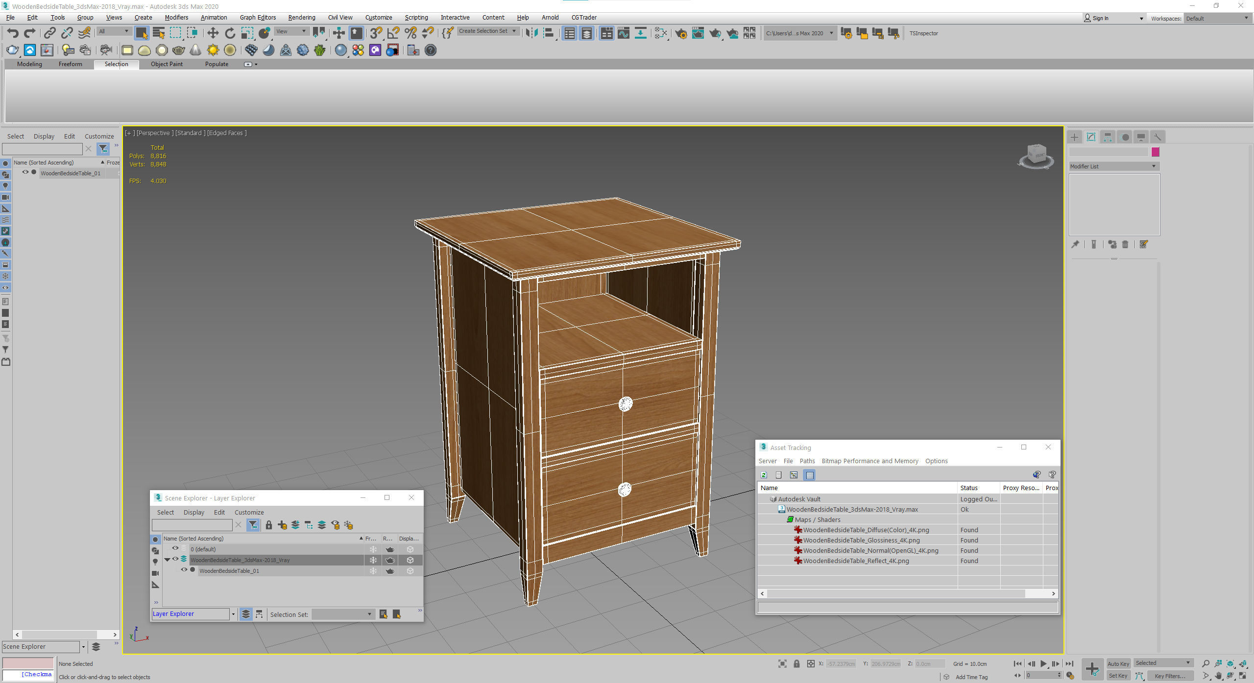 Wooden Bedside Table 3D model_19