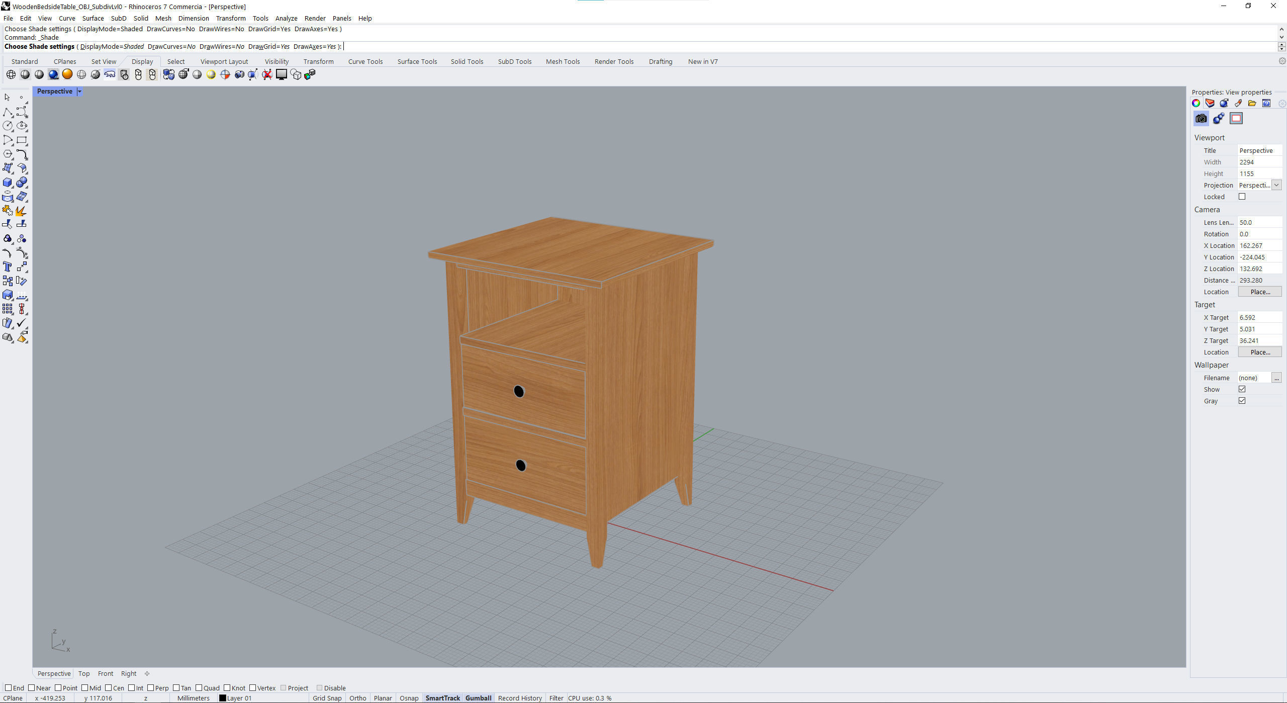 Wooden Bedside Table 3D model_23