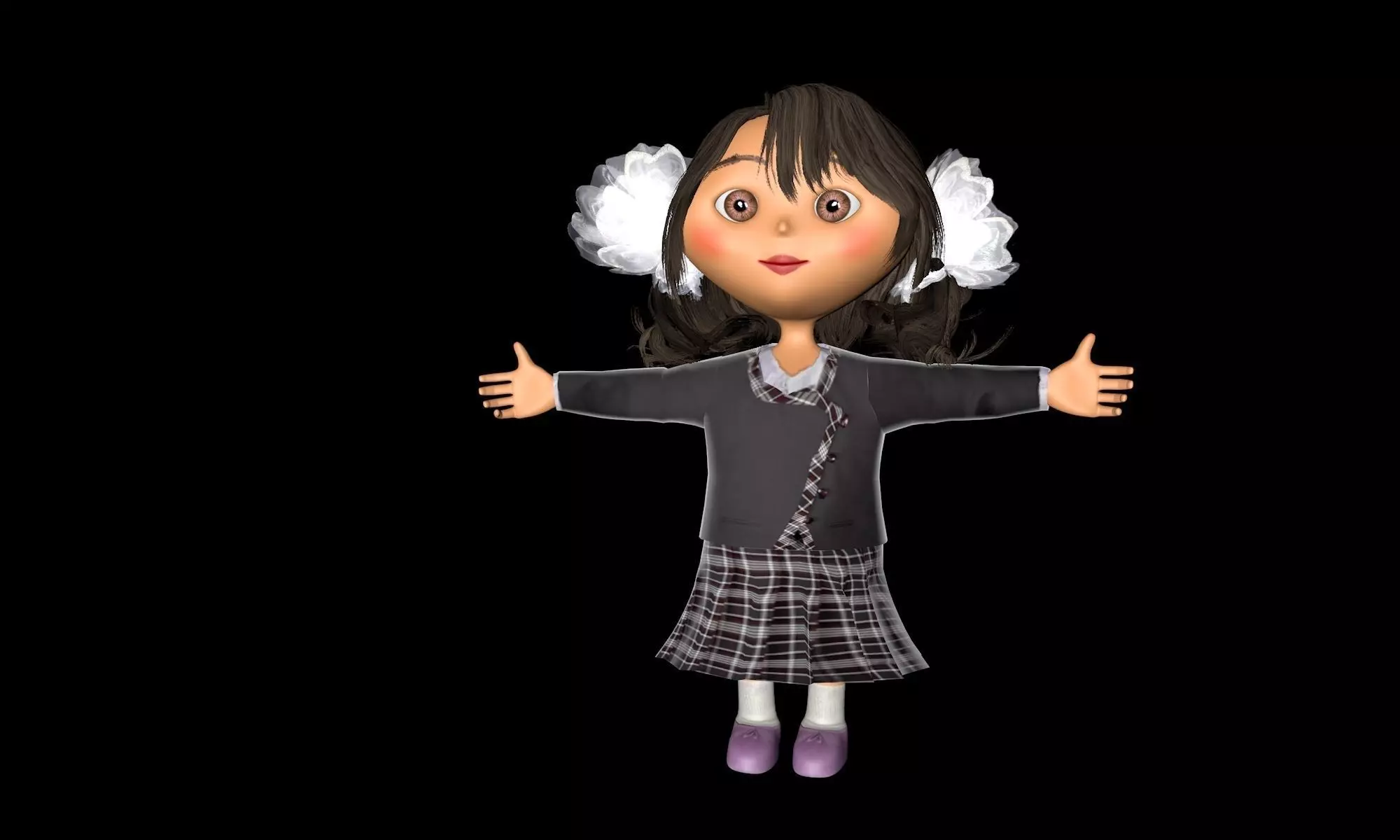 Girll animated girl in school uniform with earphones Low-poly 3D model_0