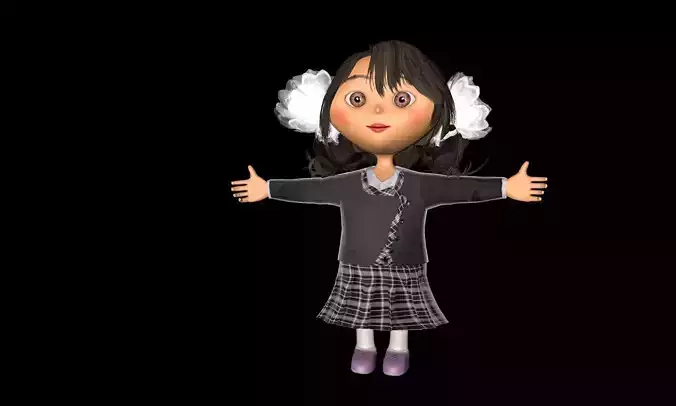 Girll animated girl in school uniform with earphones Low-poly 3D model
