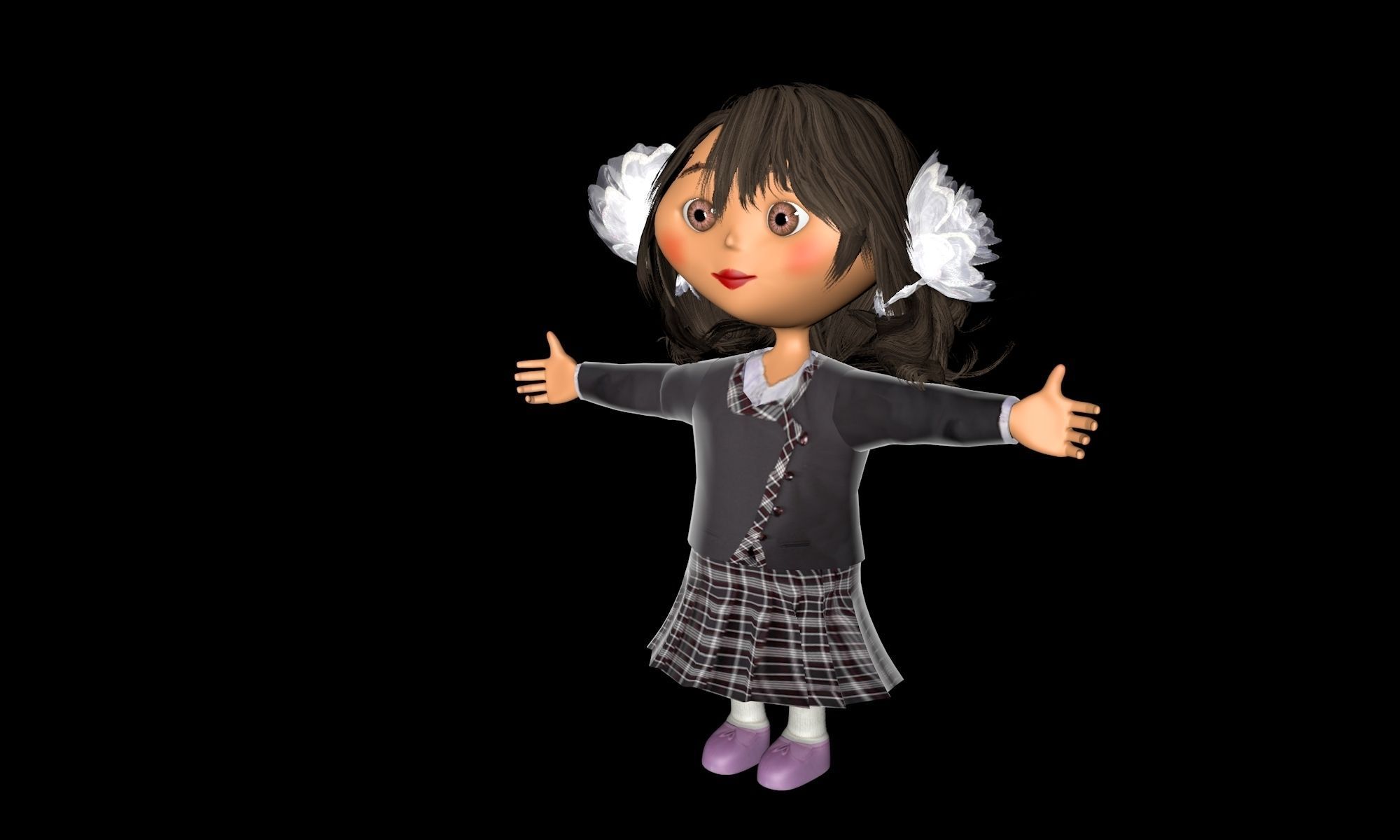 Girll animated girl in school uniform with earphones Low-poly 3D model_2