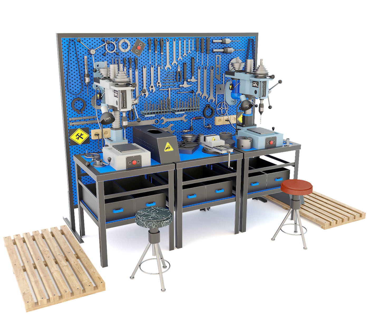 2M112 Drilling press and Industrial workbench garage tools 3D model_8