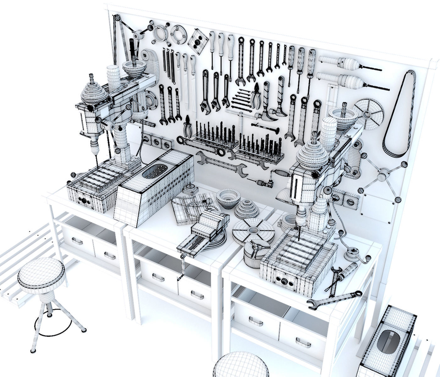 2M112 Drilling press and Industrial workbench garage tools 3D model_21