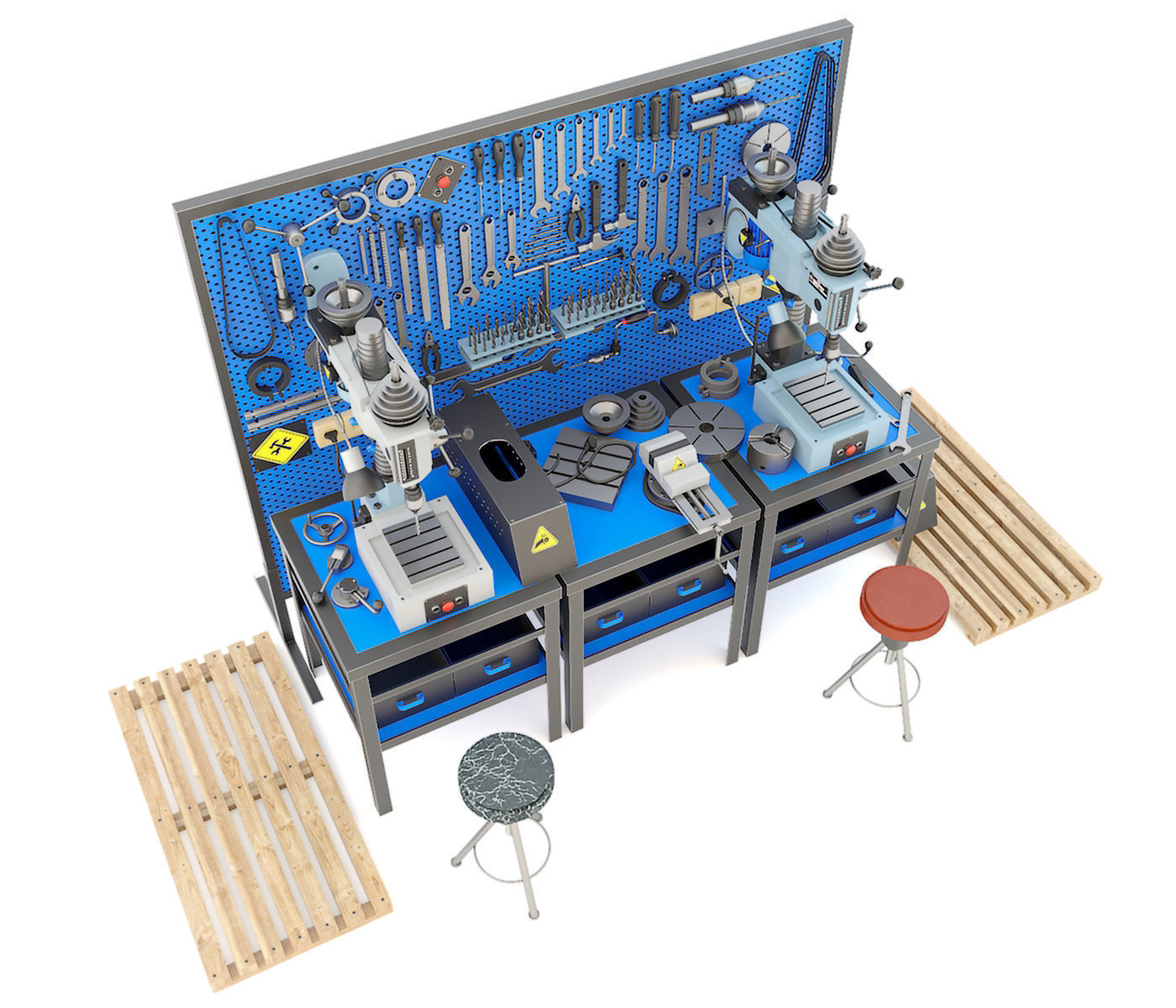 2M112 Drilling press and Industrial workbench garage tools 3D model_9