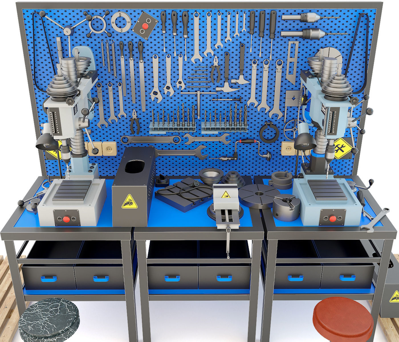 2M112 Drilling press and Industrial workbench garage tools 3D model_5