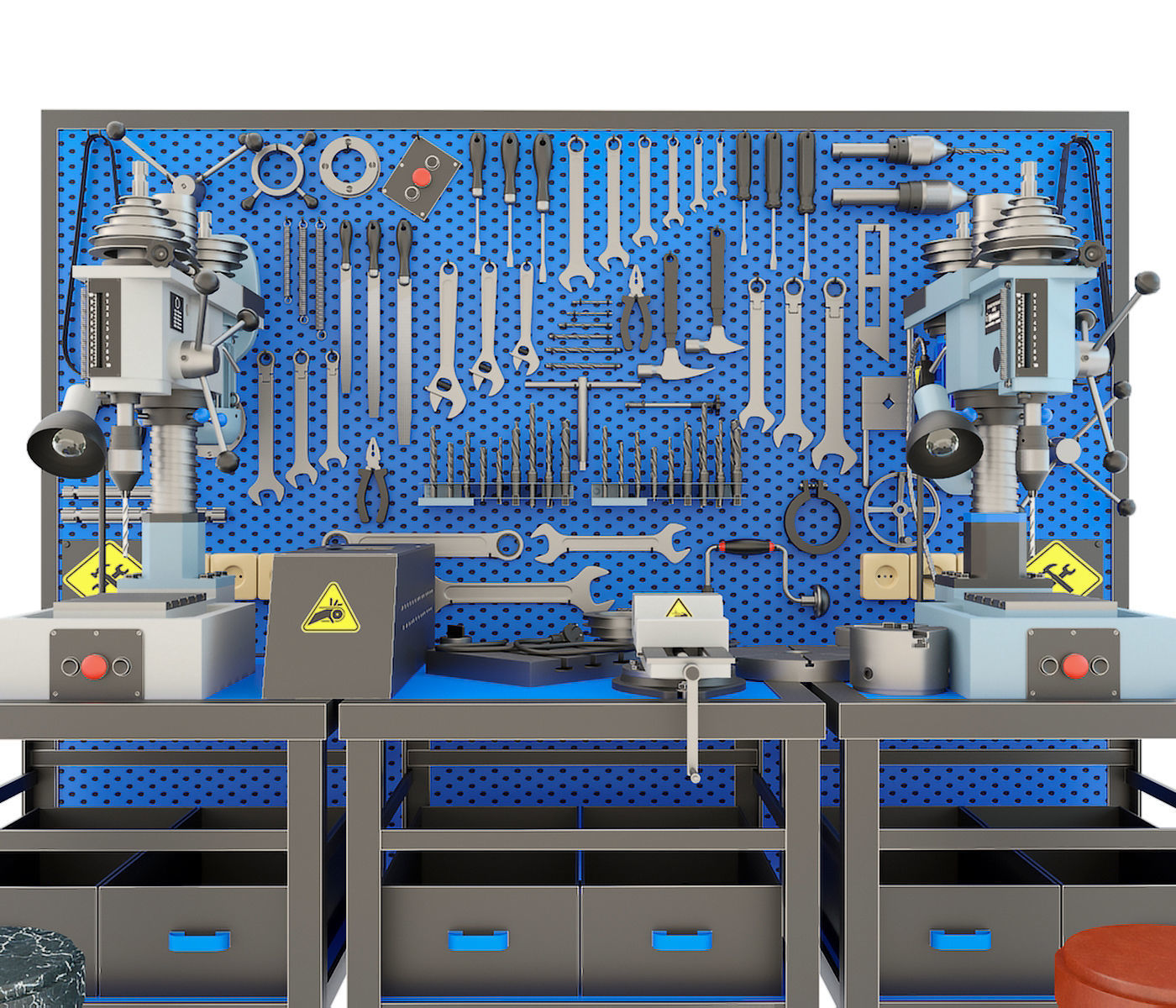 2M112 Drilling press and Industrial workbench garage tools 3D model_7