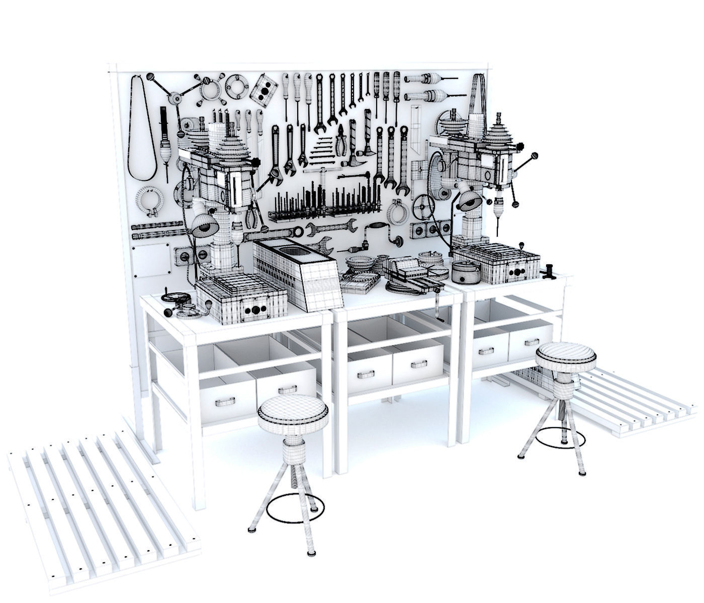 2M112 Drilling press and Industrial workbench garage tools 3D model_18