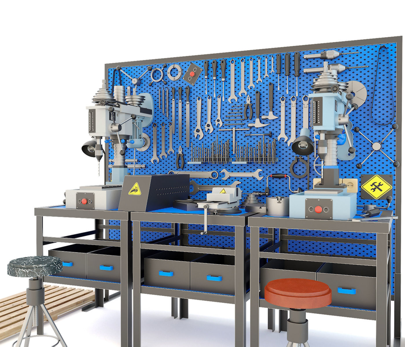 2M112 Drilling press and Industrial workbench garage tools 3D model_3