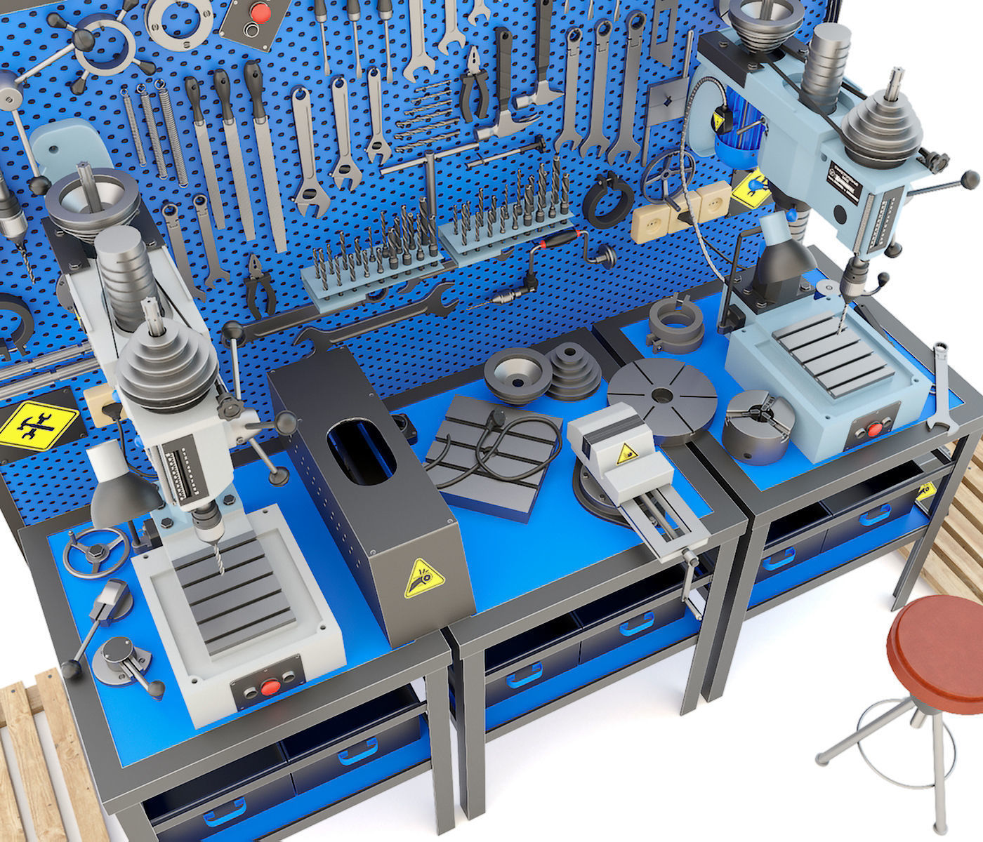 2M112 Drilling press and Industrial workbench garage tools 3D model_10