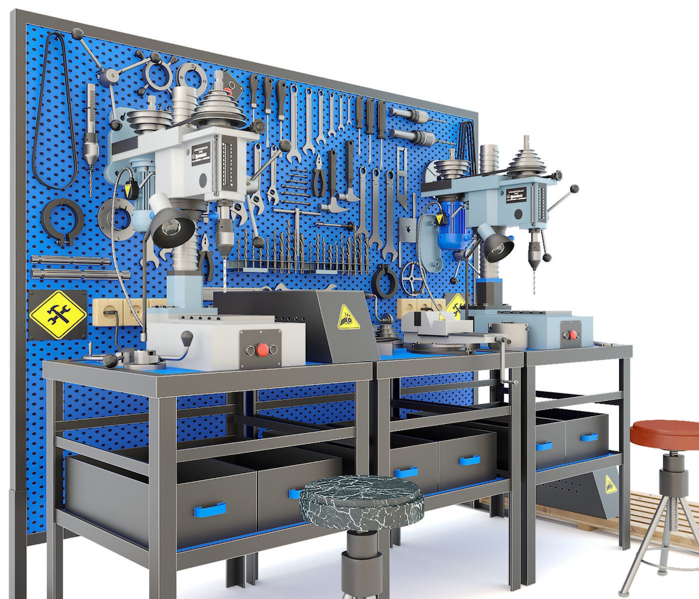 2M112 Drilling press and Industrial workbench garage tools 3D model_6