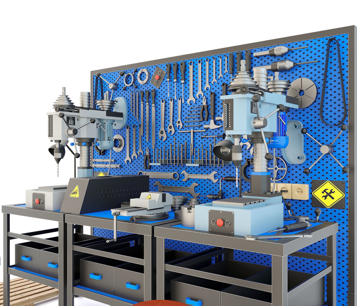 2M112 Drilling press and Industrial workbench garage tools 3D model_2