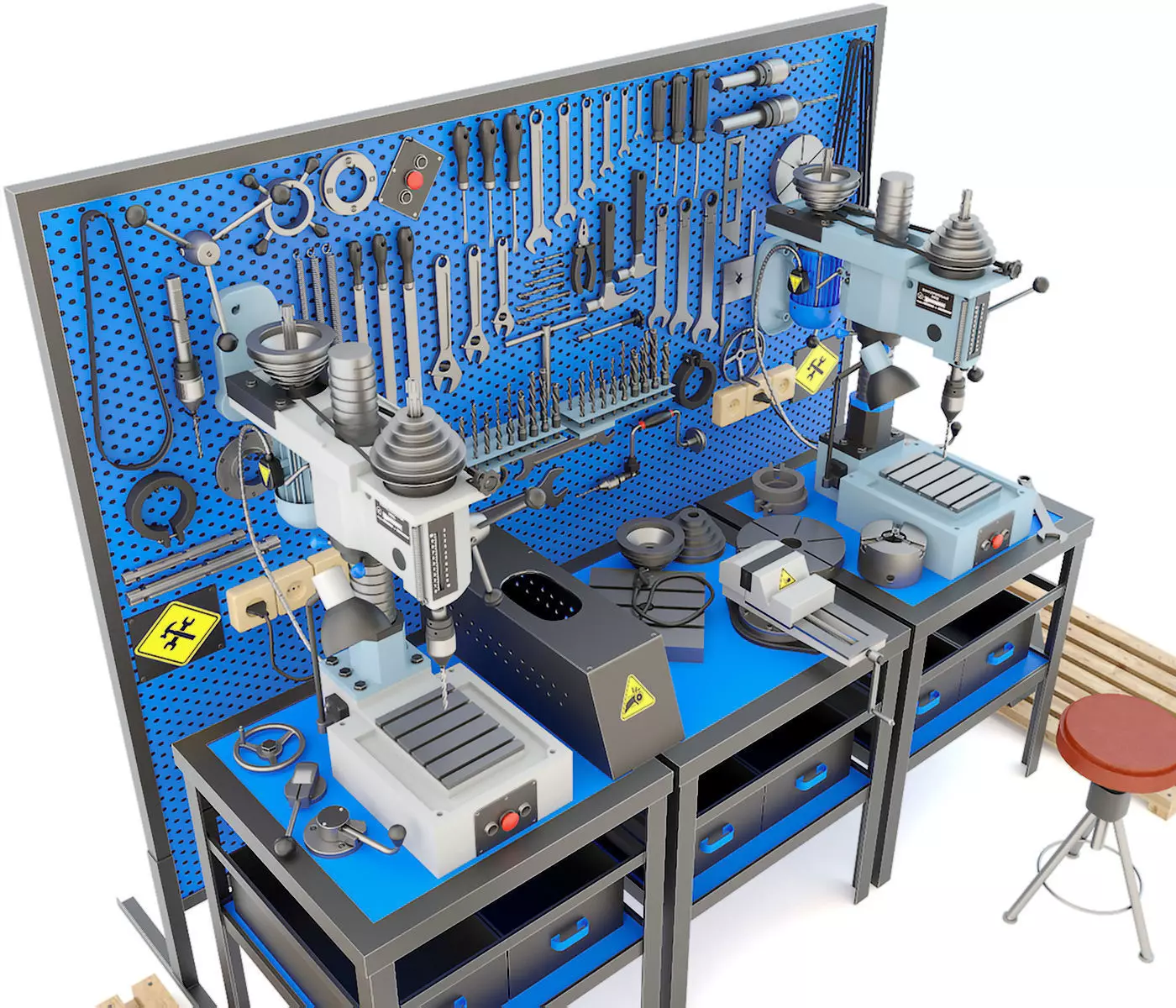 2M112 Drilling press and Industrial workbench garage tools 3D model_0