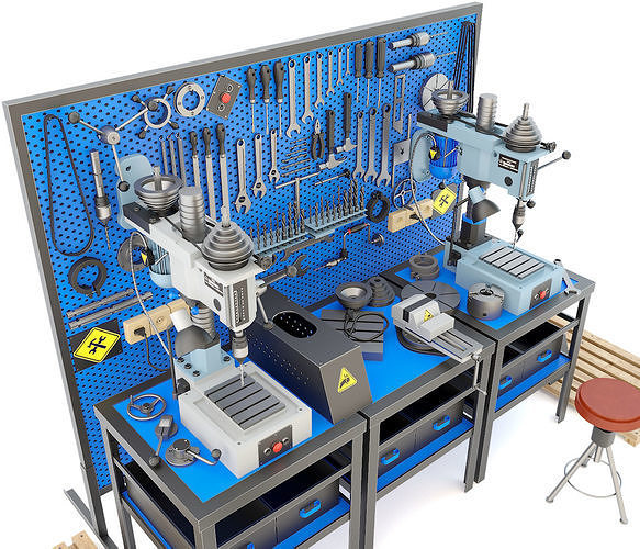 2M112 Drilling press and Industrial workbench garage tools 3D model