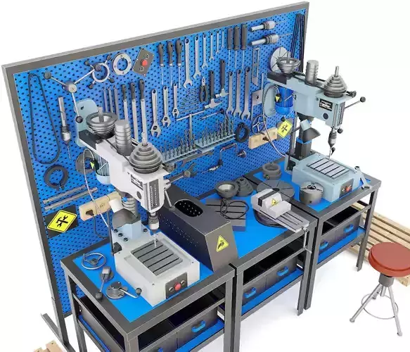 2M112 Drilling press and Industrial workbench garage tools 3D model