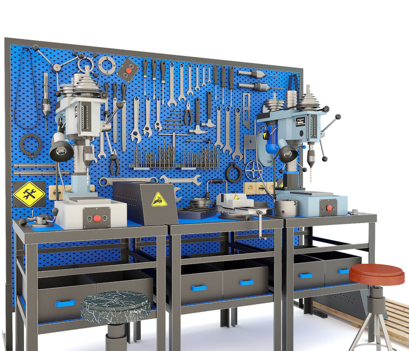 2M112 Drilling press and Industrial workbench garage tools 3D model_4