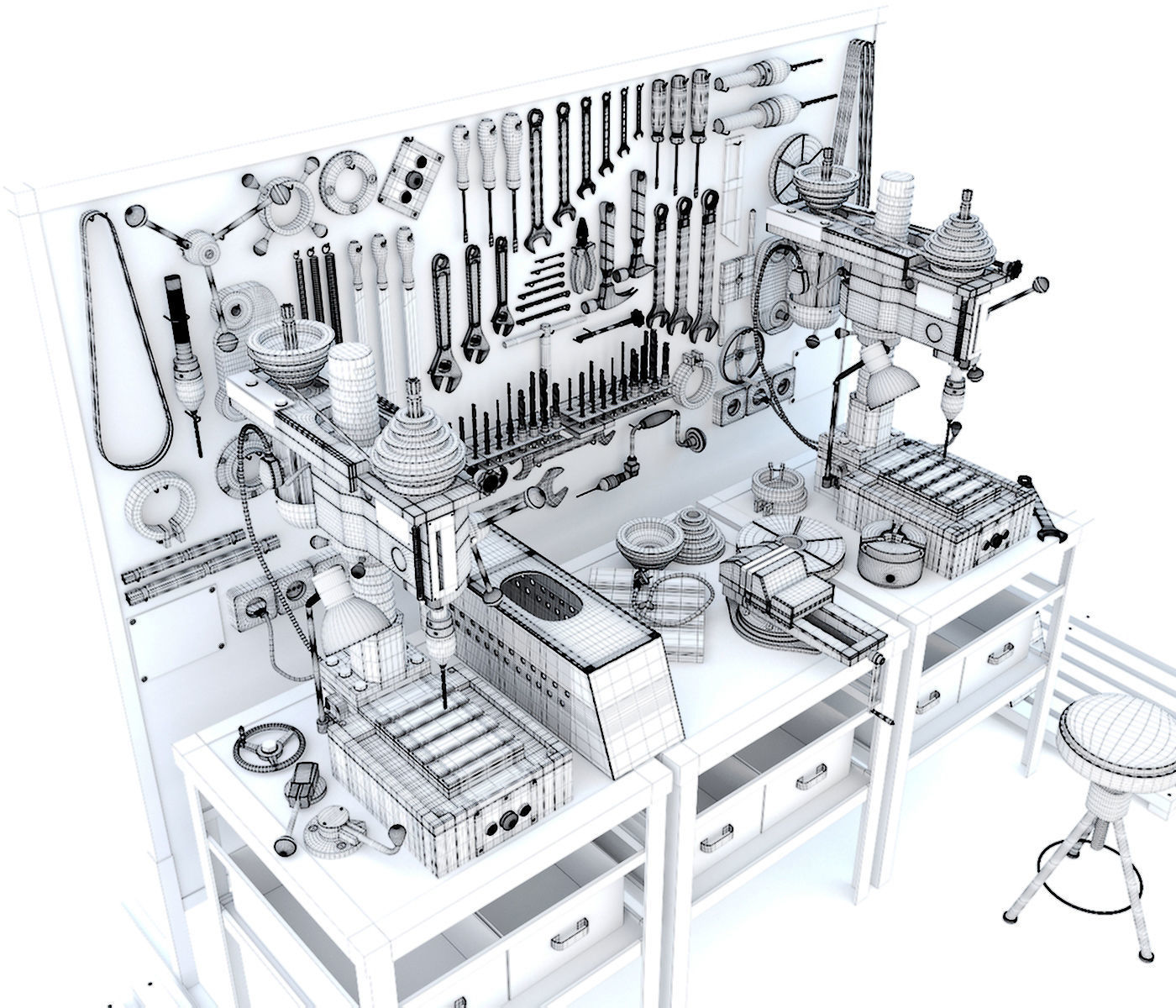 2M112 Drilling press and Industrial workbench garage tools 3D model_16
