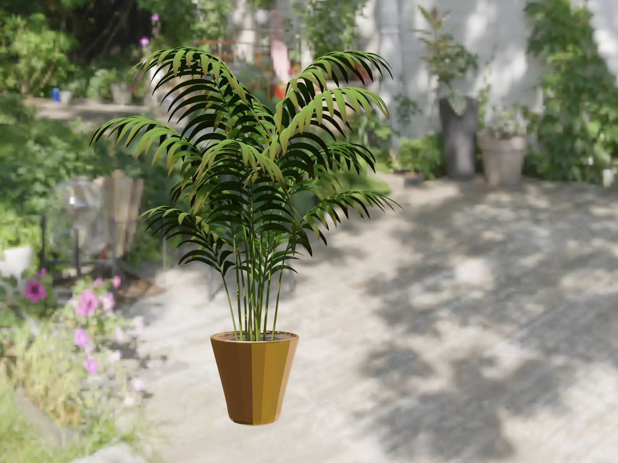 Low poly Plant 3D model palm tree in pot on patio Low-poly 3D model