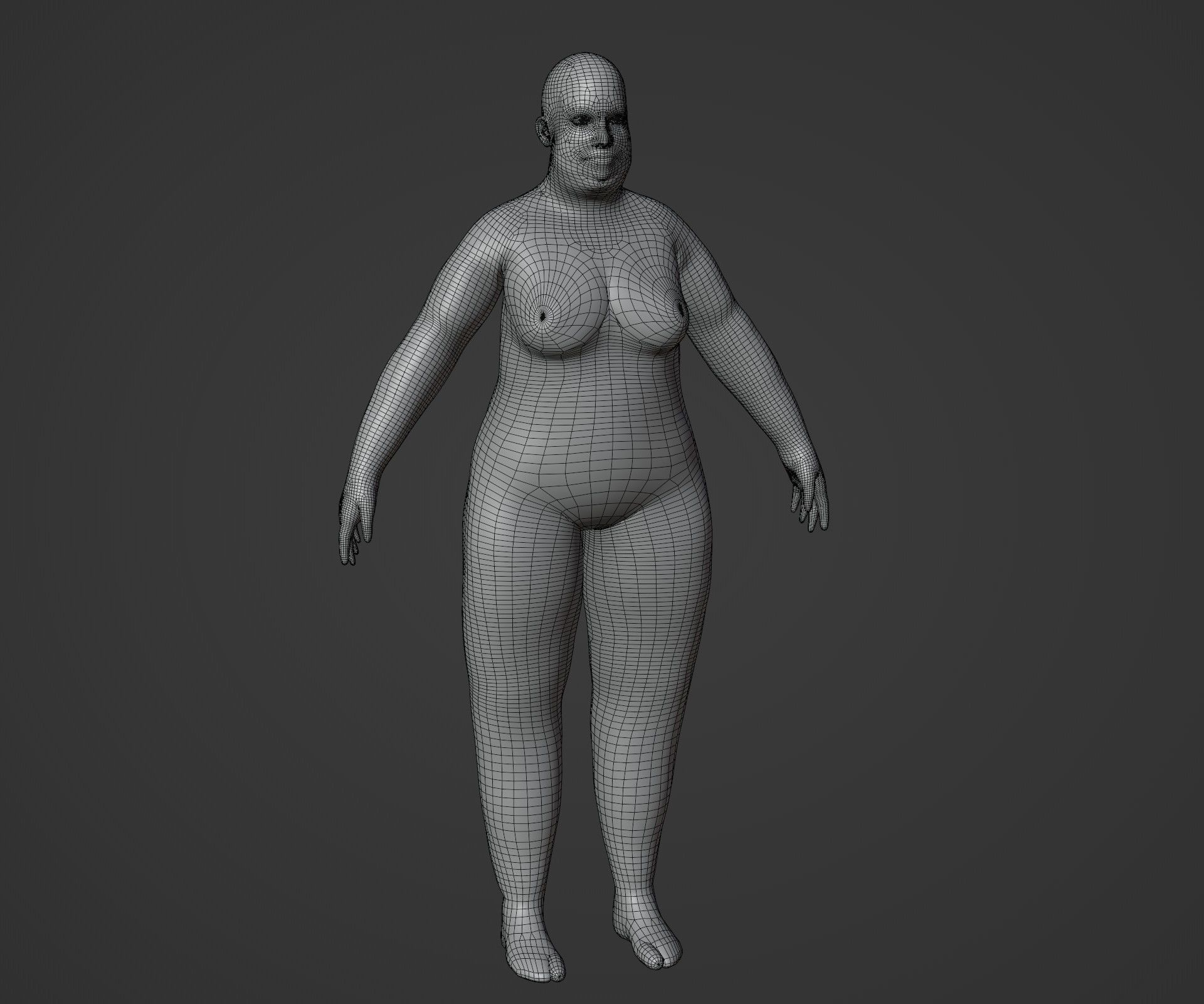 Female Body Fat Base Mesh Animated and Rigged 3D Model 20k Poly Low-poly 3D model_3