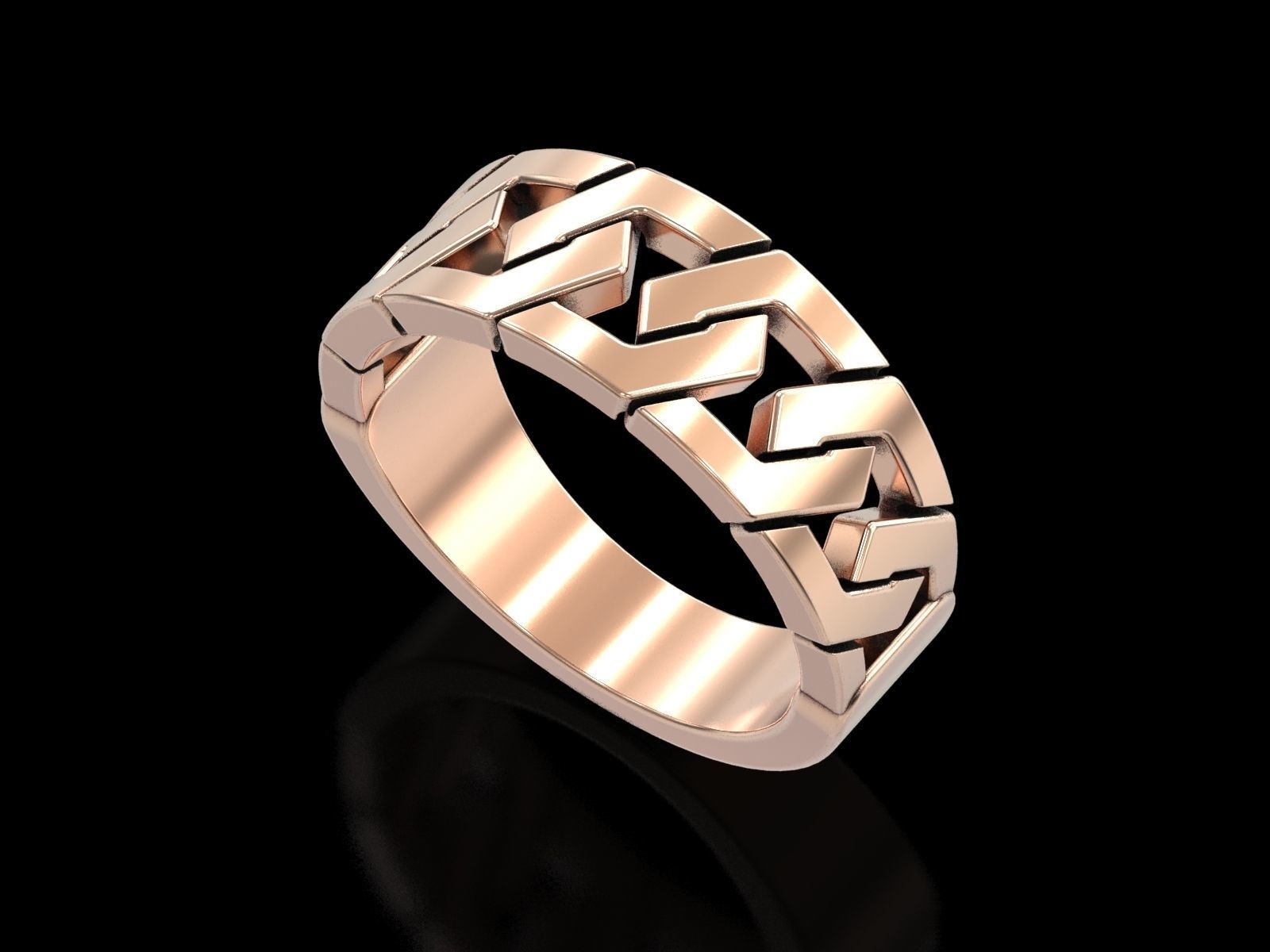 Hexagonal Cuban Chain Ring V2 3D print model_2