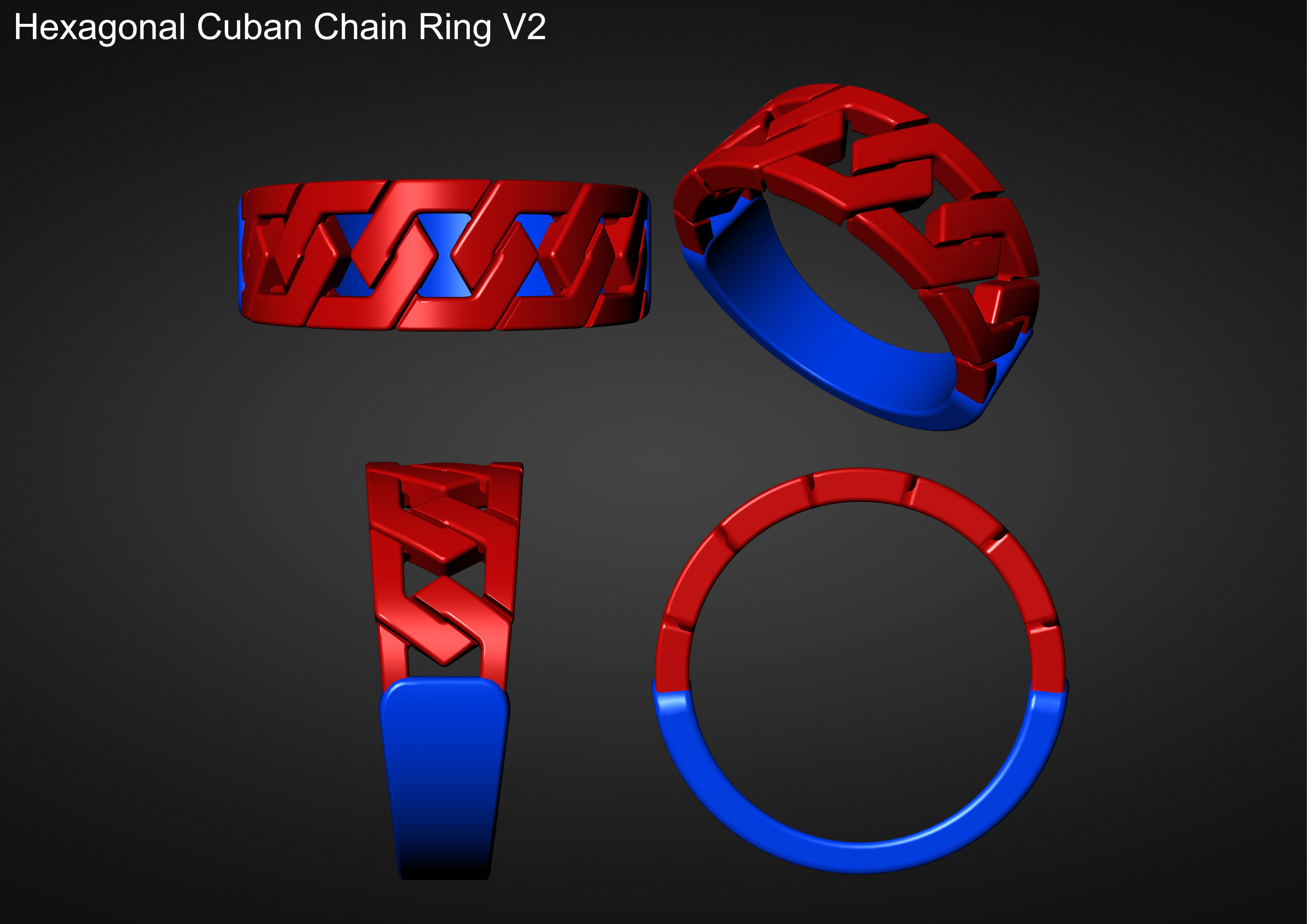 Hexagonal Cuban Chain Ring V2 3D print model_22