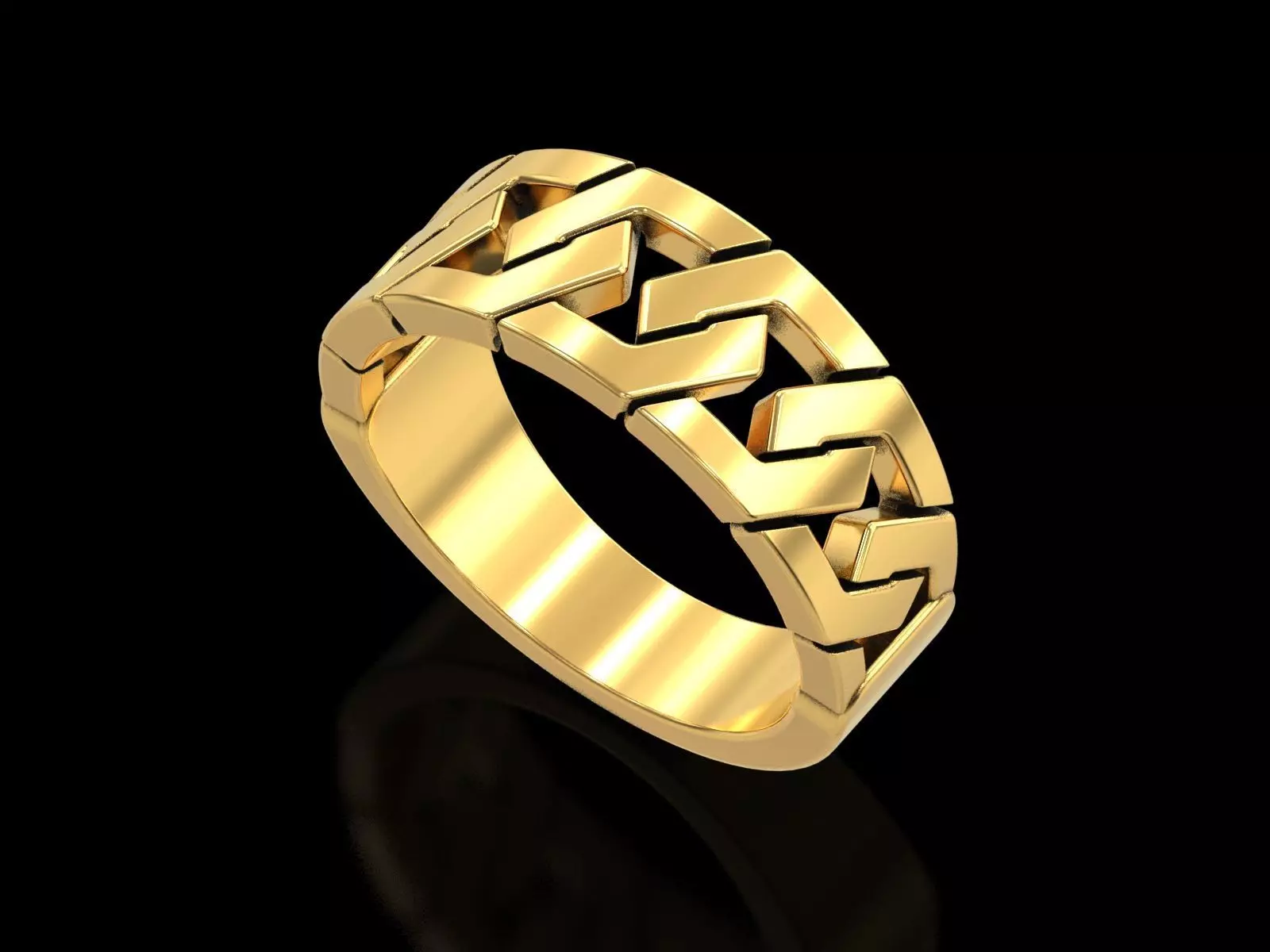 Hexagonal Cuban Chain Ring V2 3D print model_0