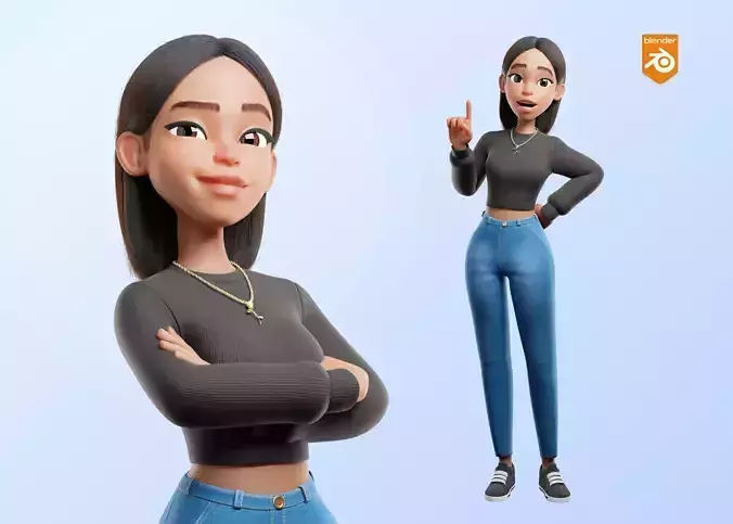 Cartoon Black Woman Teen Rigged 3D model