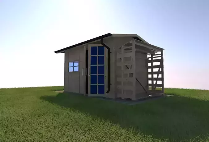 long garden house with woodshed 3D model