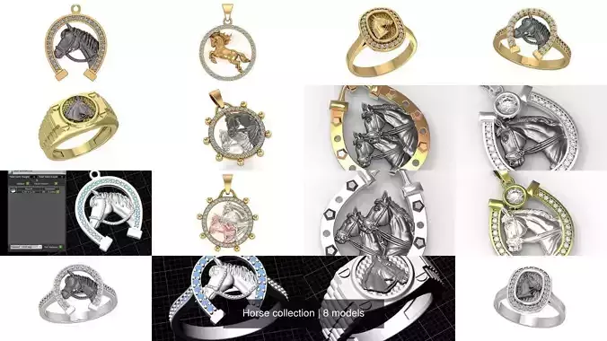 Horse collection in horseshoe with diamonds 