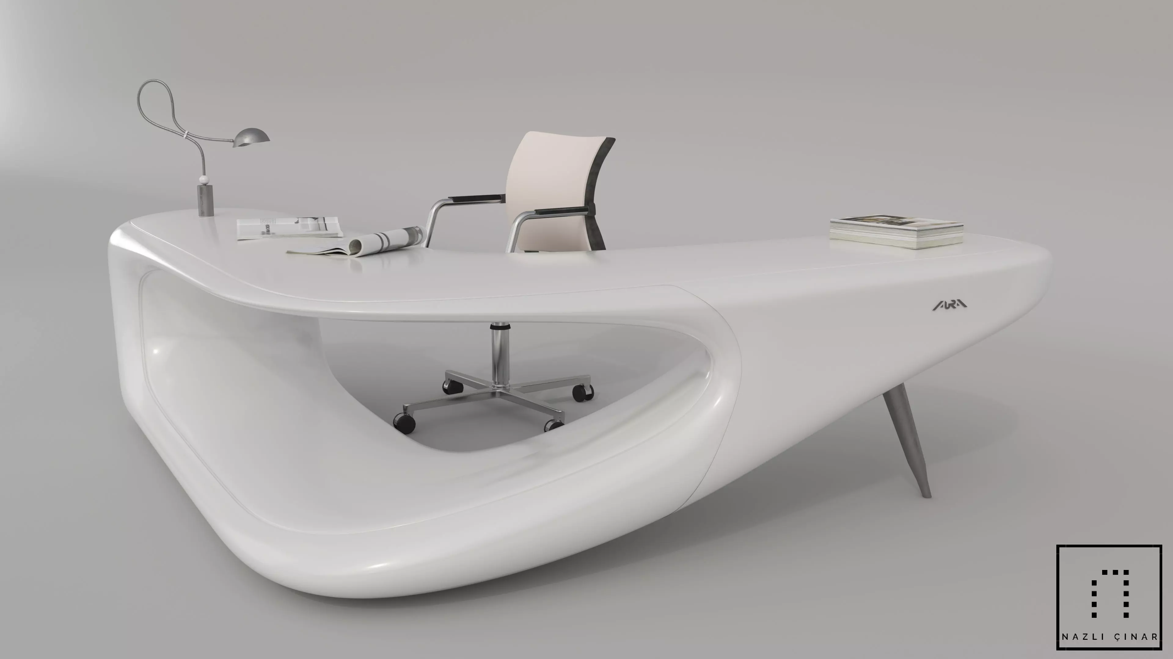 Modern Office Desk Design 3D model_0