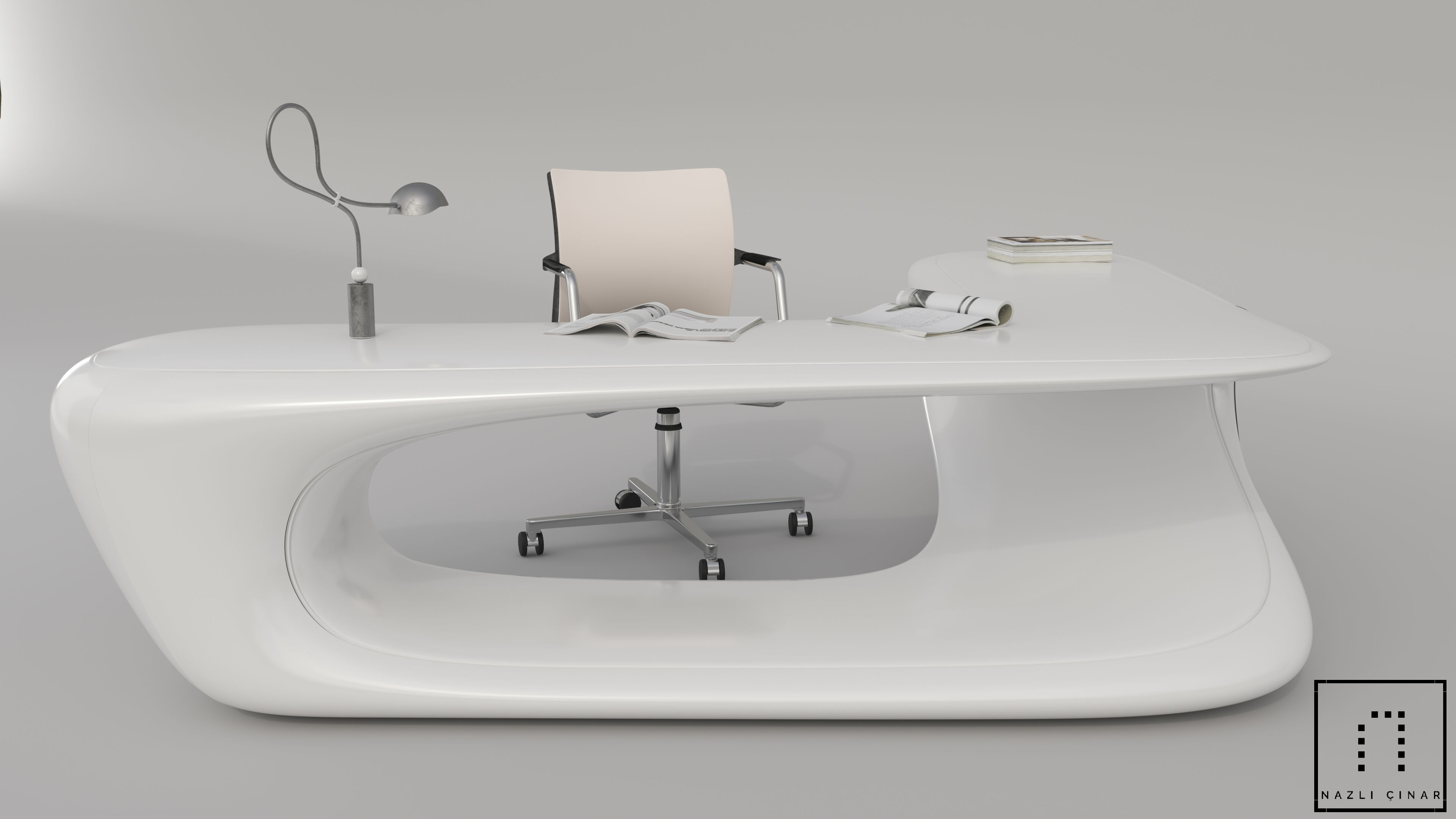 Modern Office Desk Design 3D model_2