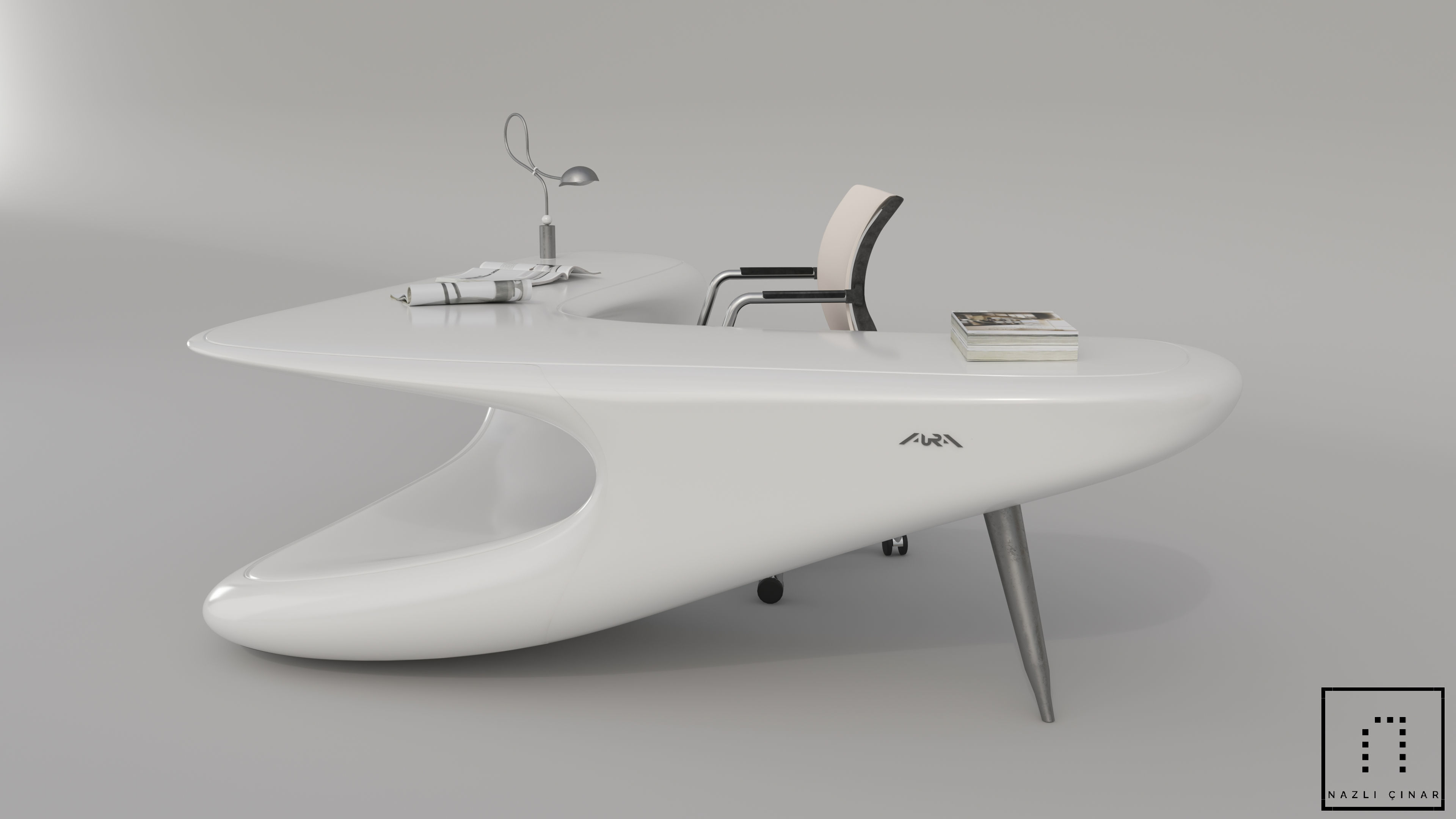 Modern Office Desk Design 3D model_1