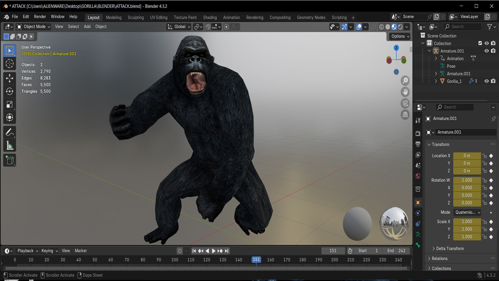 Gorilla Rigged Animated 9 Low-poly 3D model_12