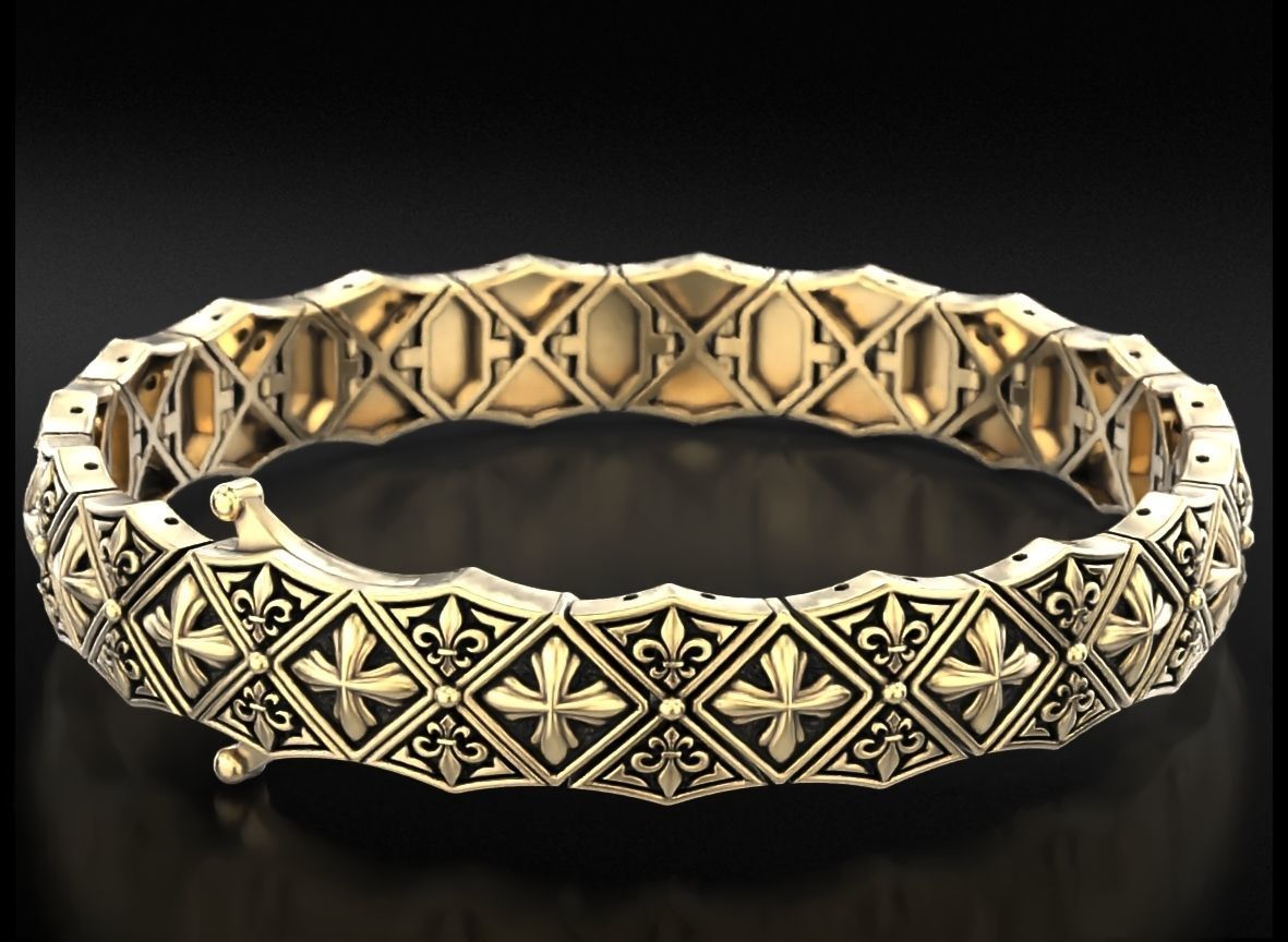 Stylish mens bracelet with a cross 718 3D print model_7