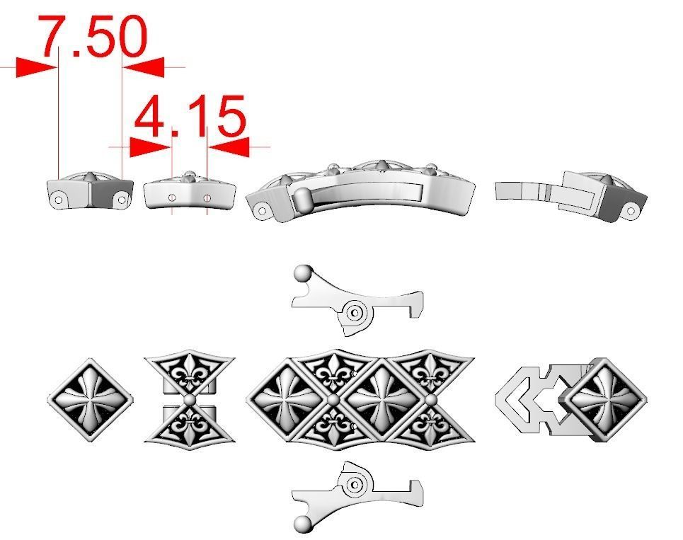 Stylish mens bracelet with a cross 718 3D print model_12