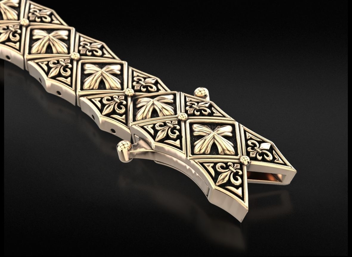 Stylish mens bracelet with a cross 718 3D print model_2