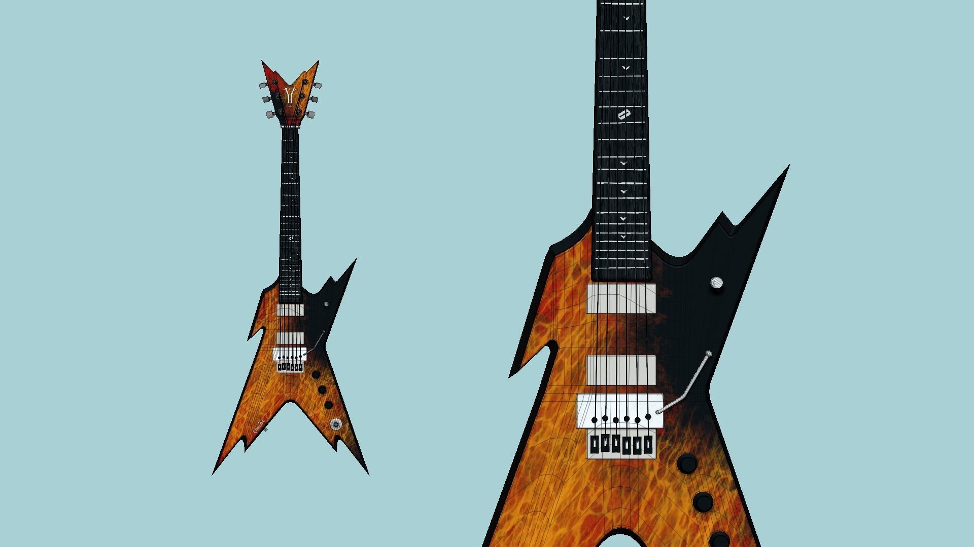 Electric Guitar B04 Flame - Music Instrument Design Low-poly 3D model_6
