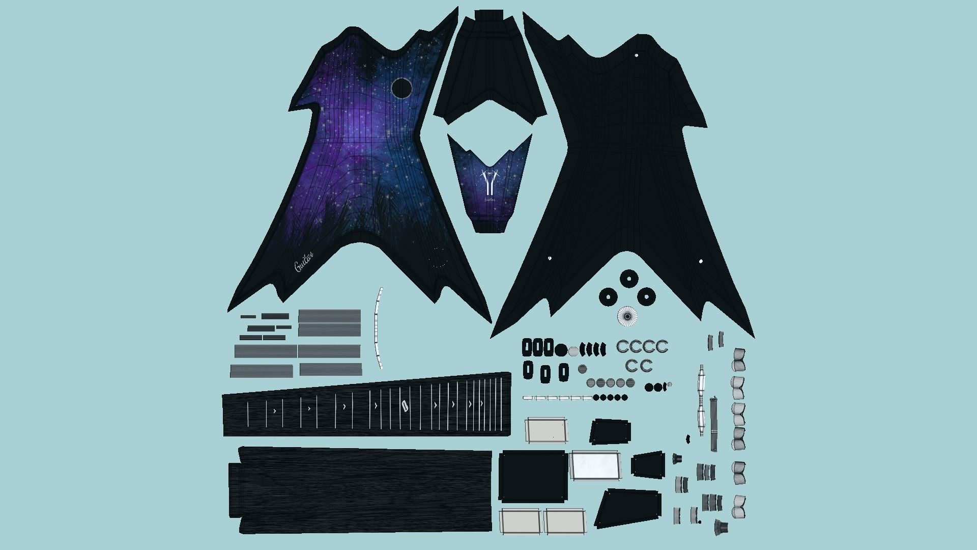 Electric Guitar B05 Galaxy - Music Instrument Design Low-poly 3D model_5