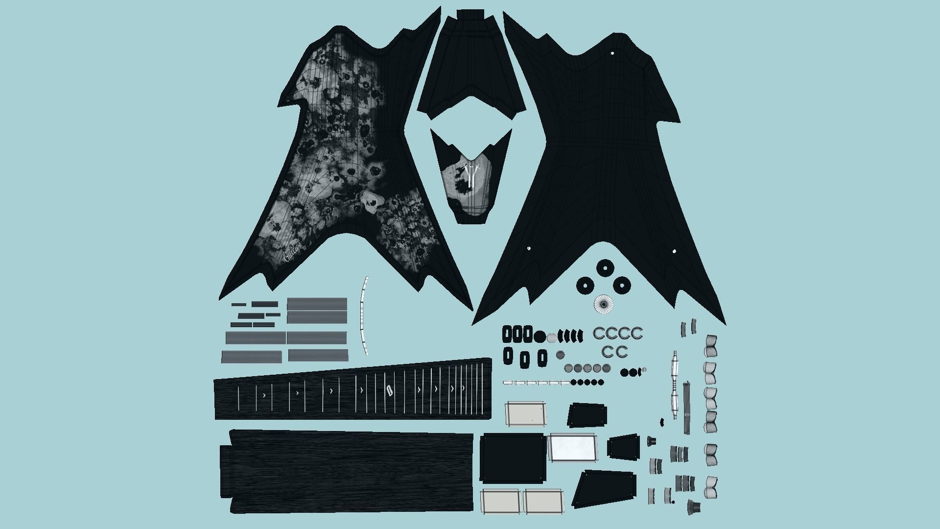 Electric Guitar B08 Abstract Skulls - Music Instrument Design Low-poly 3D model_5