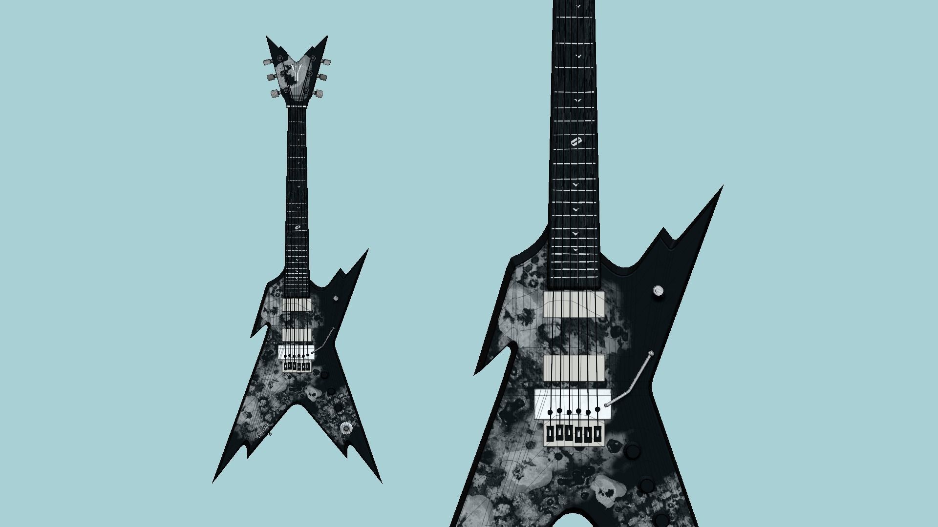 Electric Guitar B08 Abstract Skulls - Music Instrument Design Low-poly 3D model_6