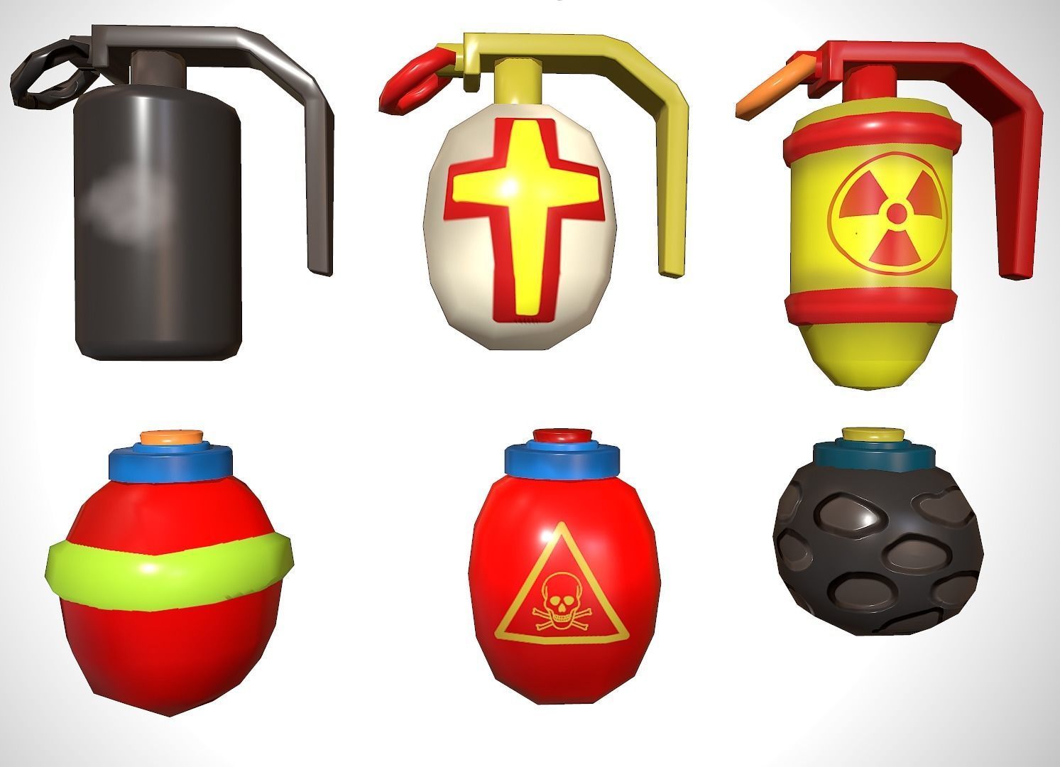 set granade different colored grenades Low-poly 3D model_7