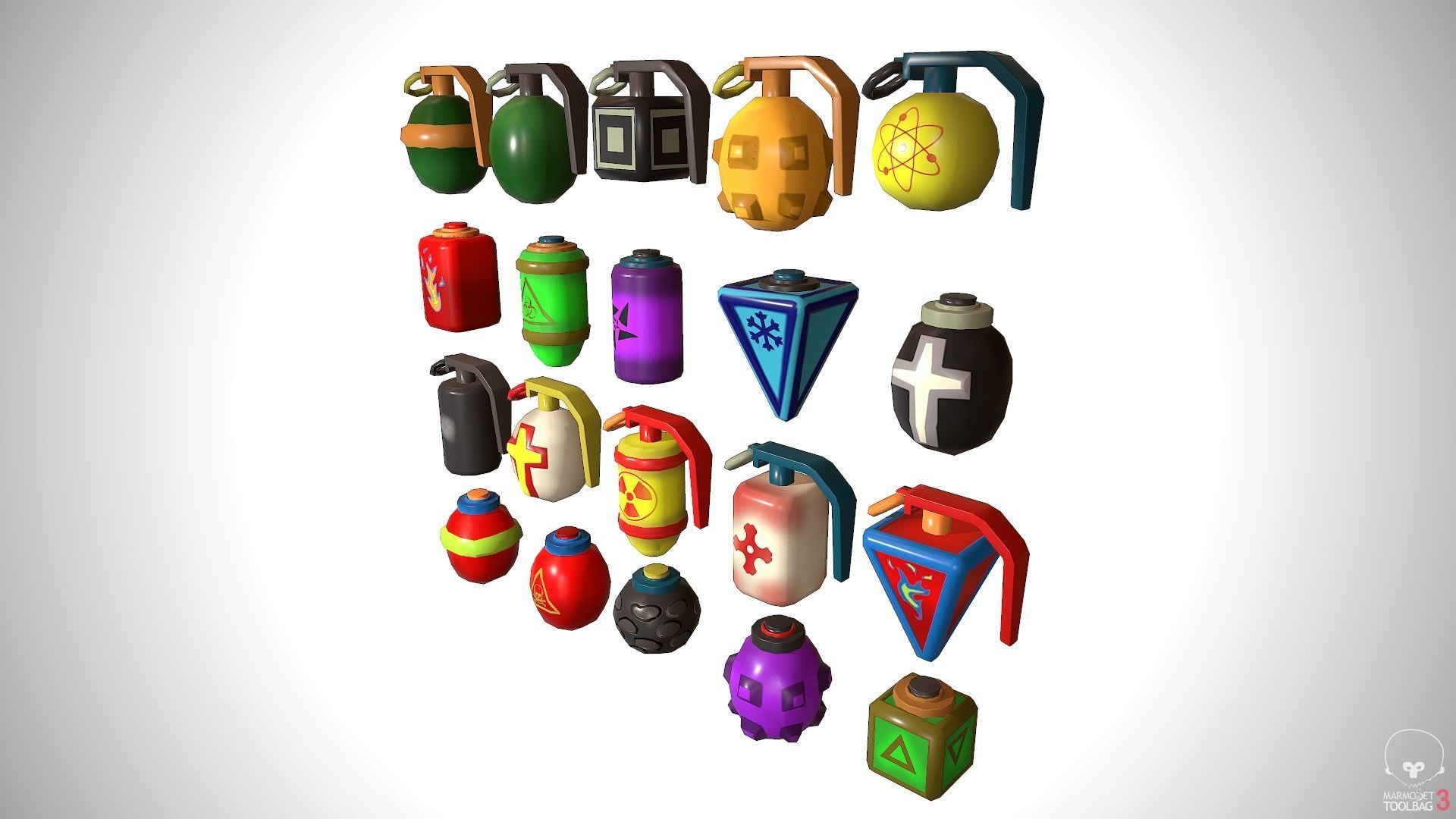 set granade different colored grenades Low-poly 3D model_2