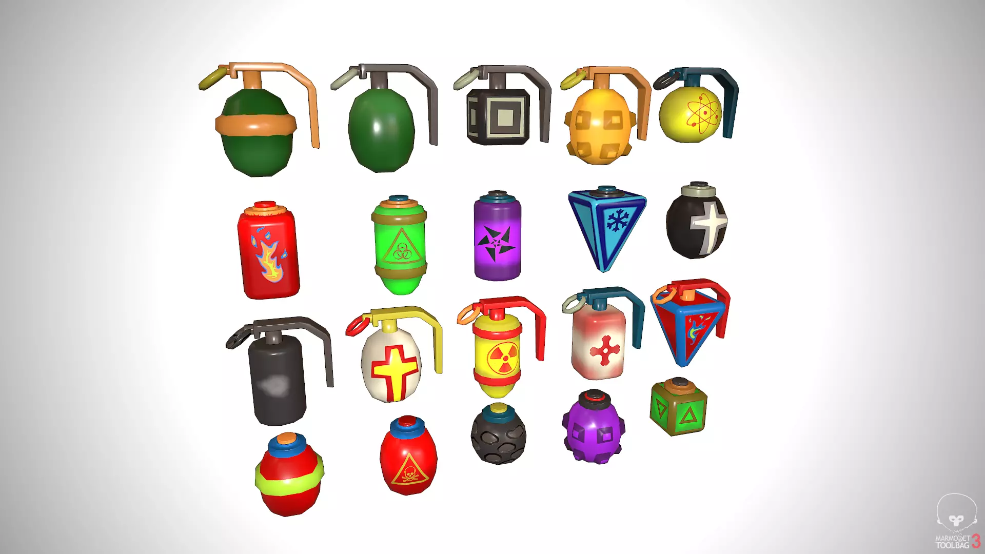 set granade different colored grenades Low-poly 3D model_0