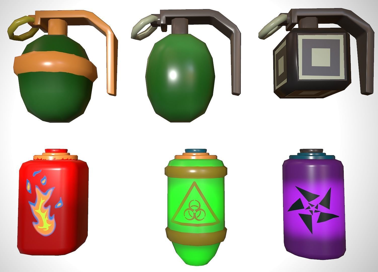 set granade different colored grenades Low-poly 3D model_4
