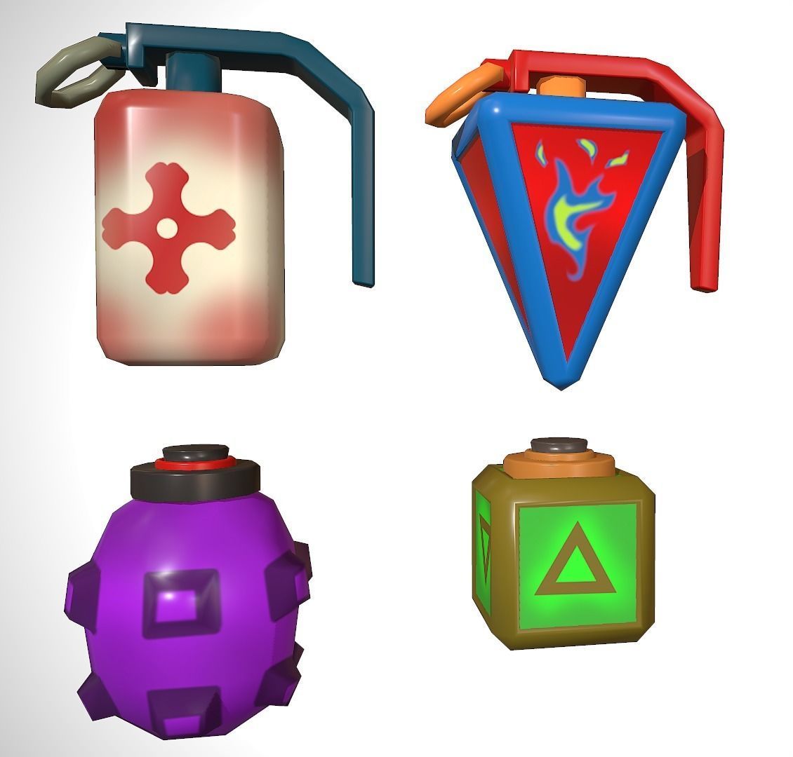 set granade different colored grenades Low-poly 3D model_6