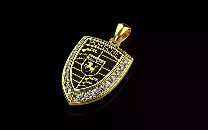 Porche 3d model porsche shield pendant with diamonds