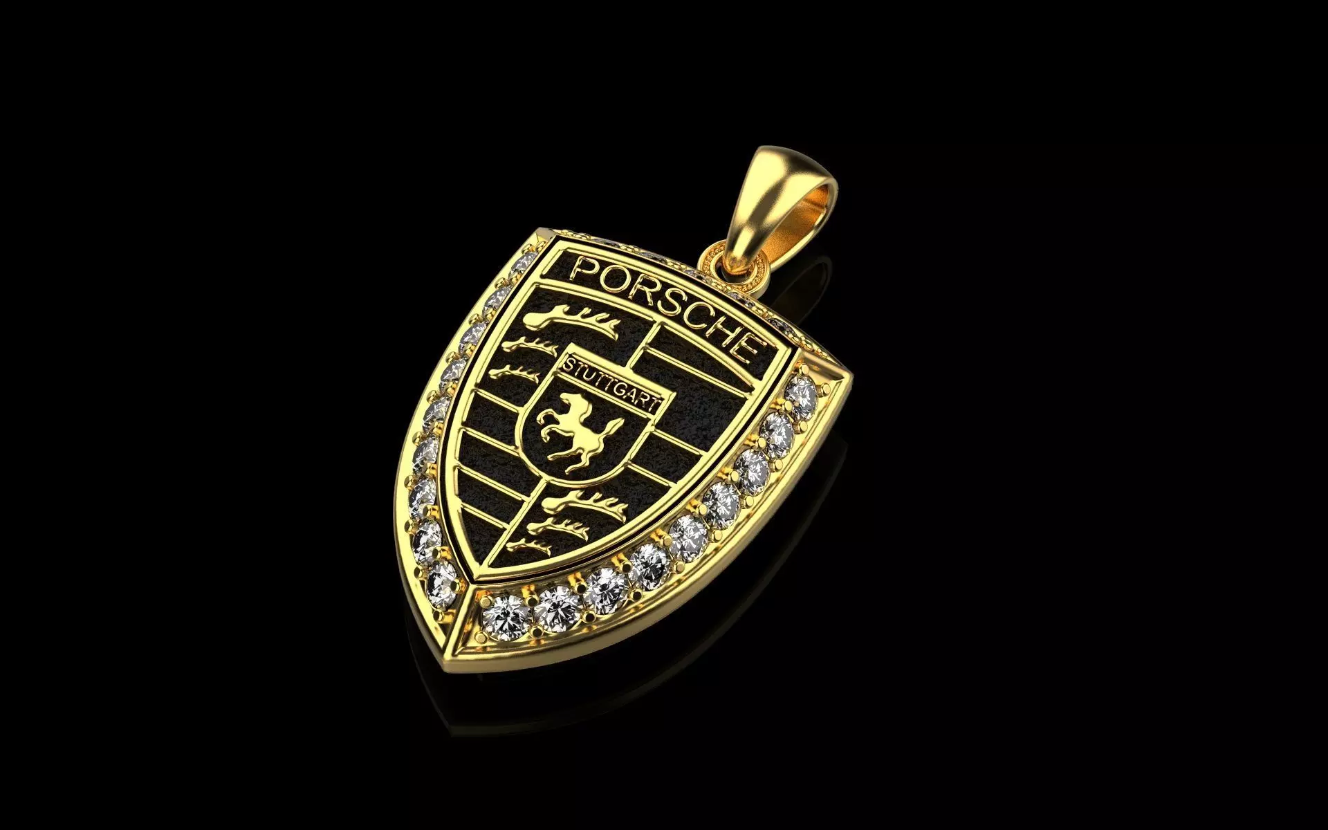 Porche 3d model porsche shield pendant with diamonds 3D print model_0
