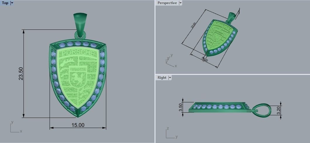 Porche 3d model porsche shield pendant with diamonds 3D print model_3