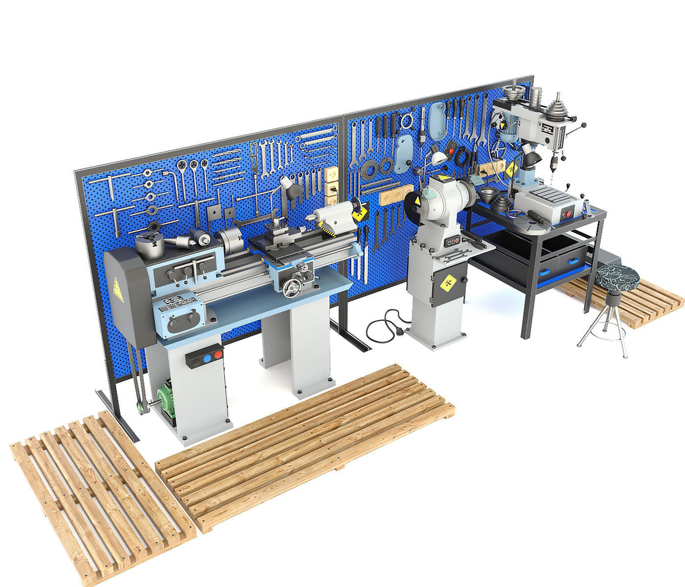 workbench garage tools and lathe grinder drilling machine 3D model_9